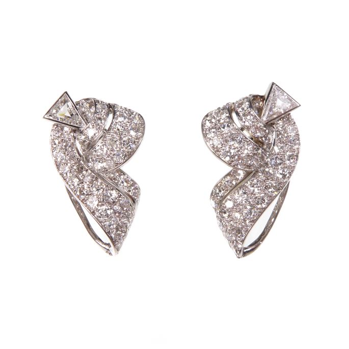   Van Cleef &amp; Arpels - Pair of diamond scroll cluster earrings with fancy cut stones | MasterArt